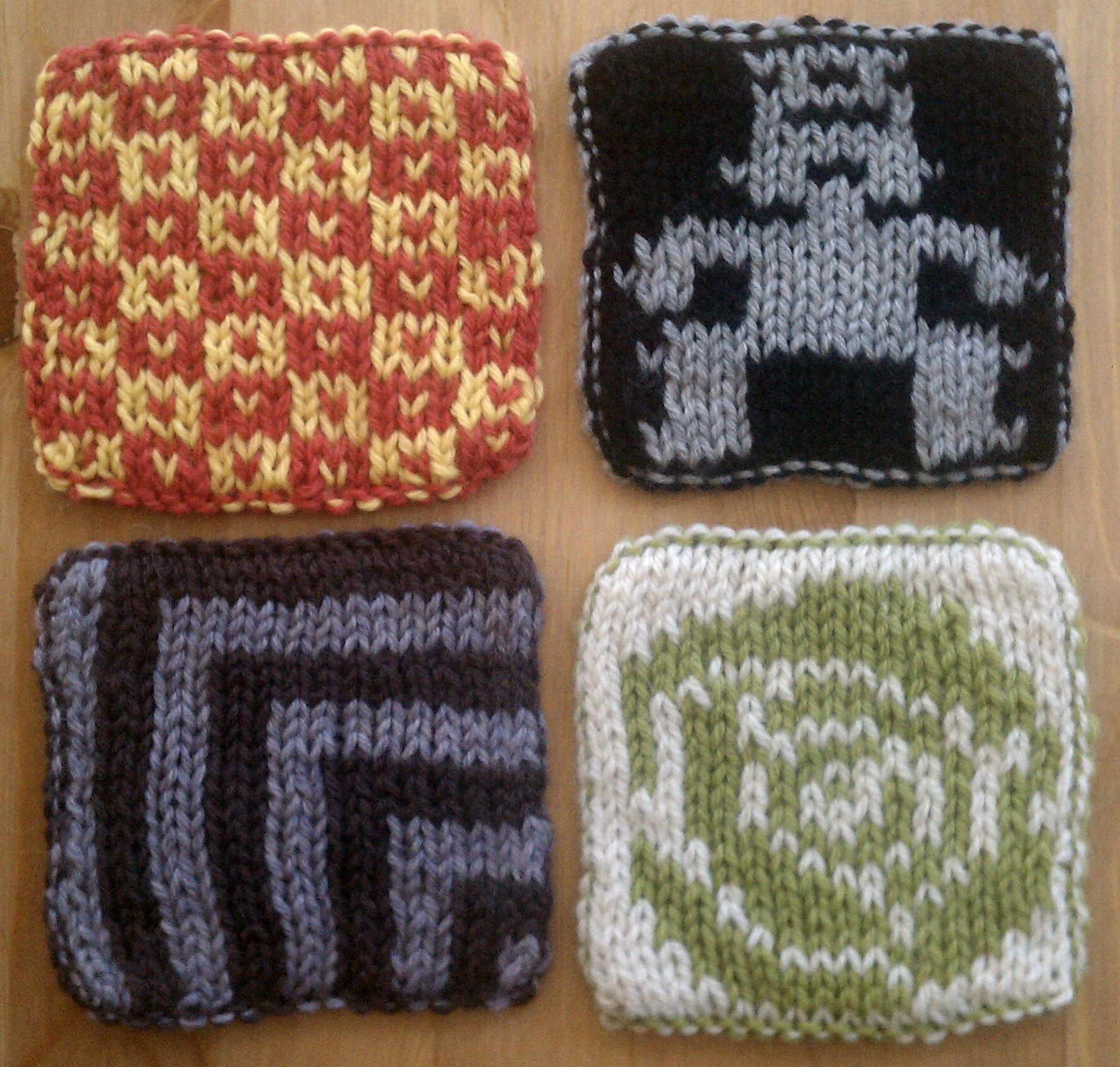 Knitted wool coasters - back/bottom view