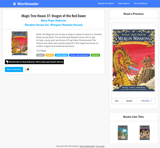 Magic Tree House 37: Dragon of the Red Dawn book detail page on Worldreader Book Tool