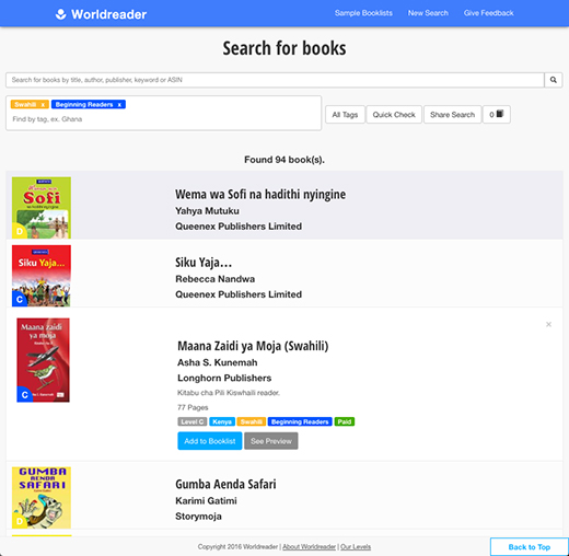 Worldreader Book Tool search catalog by tag