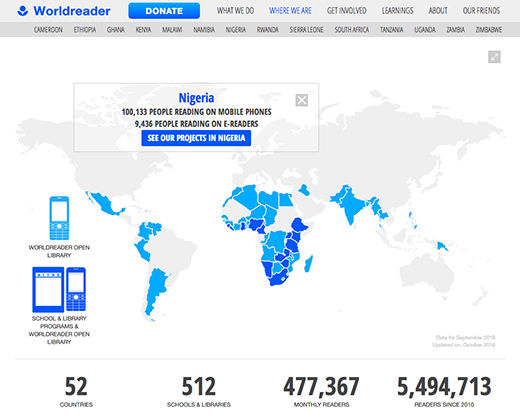 Worldreader website impact map