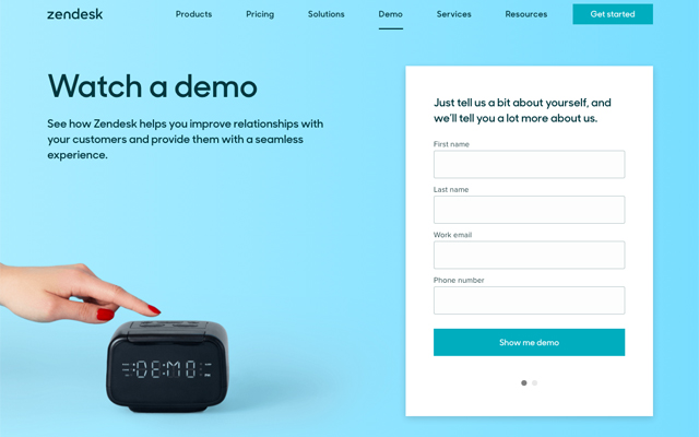 Screenshot of Zendesk demo page